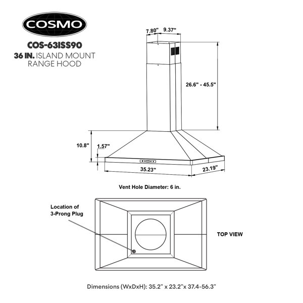 Cosmo island store range hood